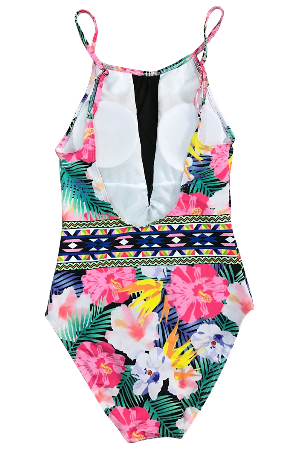 Iyasson Floral Printing Mesh Splicing One-piece Swimsuit