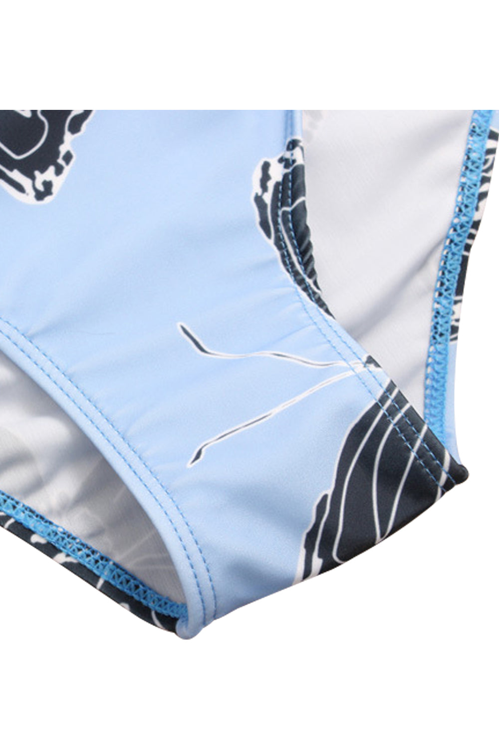 Iyasson Blue Floral Printing Off-shoulder Halter One-piece Swimsuit Plus Size