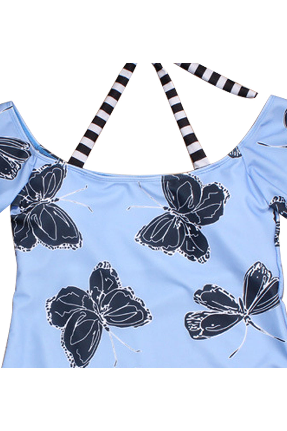 Iyasson Blue Floral Printing Off-shoulder Halter One-piece Swimsuit Plus Size