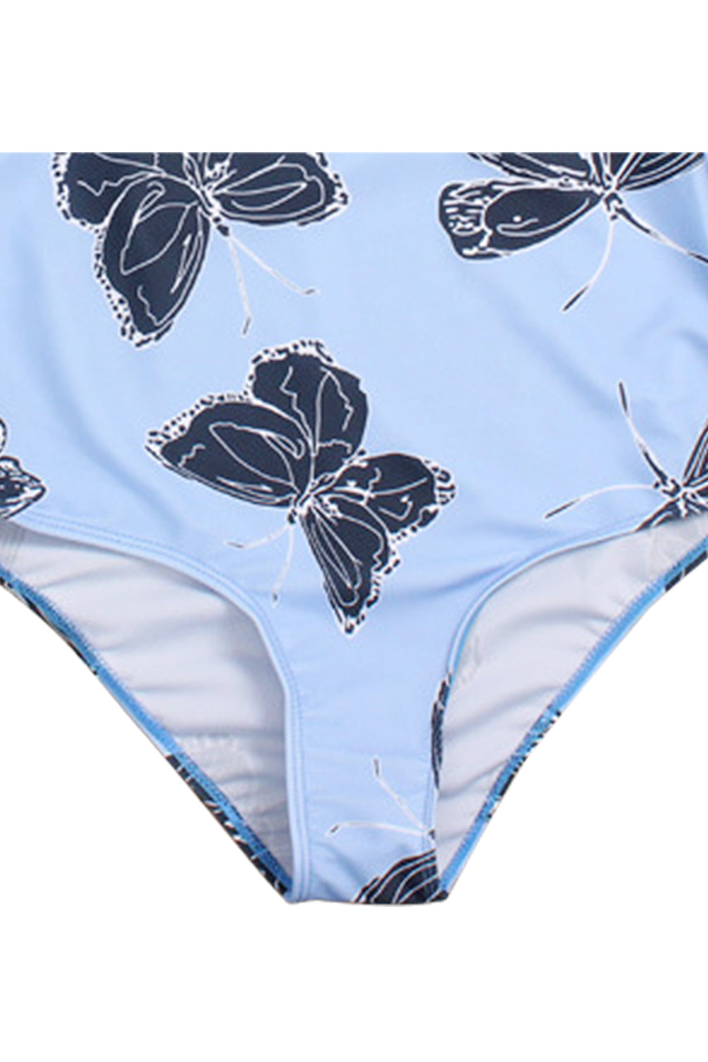 Iyasson Blue Floral Printing Off-shoulder Halter One-piece Swimsuit Plus Size