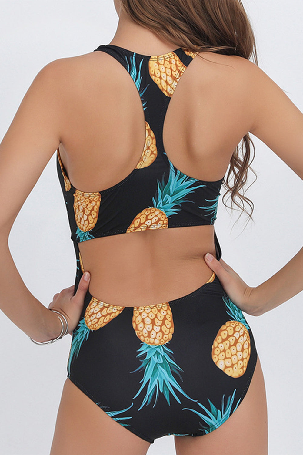 Iyasson Tropical Plant Printing Front Hollow One-piece swimsuit