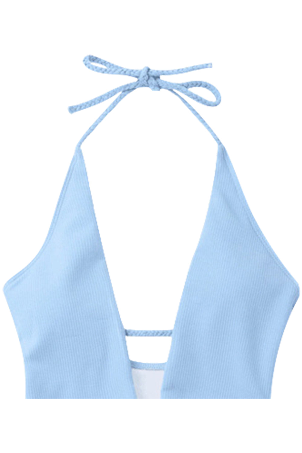 Iyasson Blue Deep V-neckline Halter One-piece Swimsuit