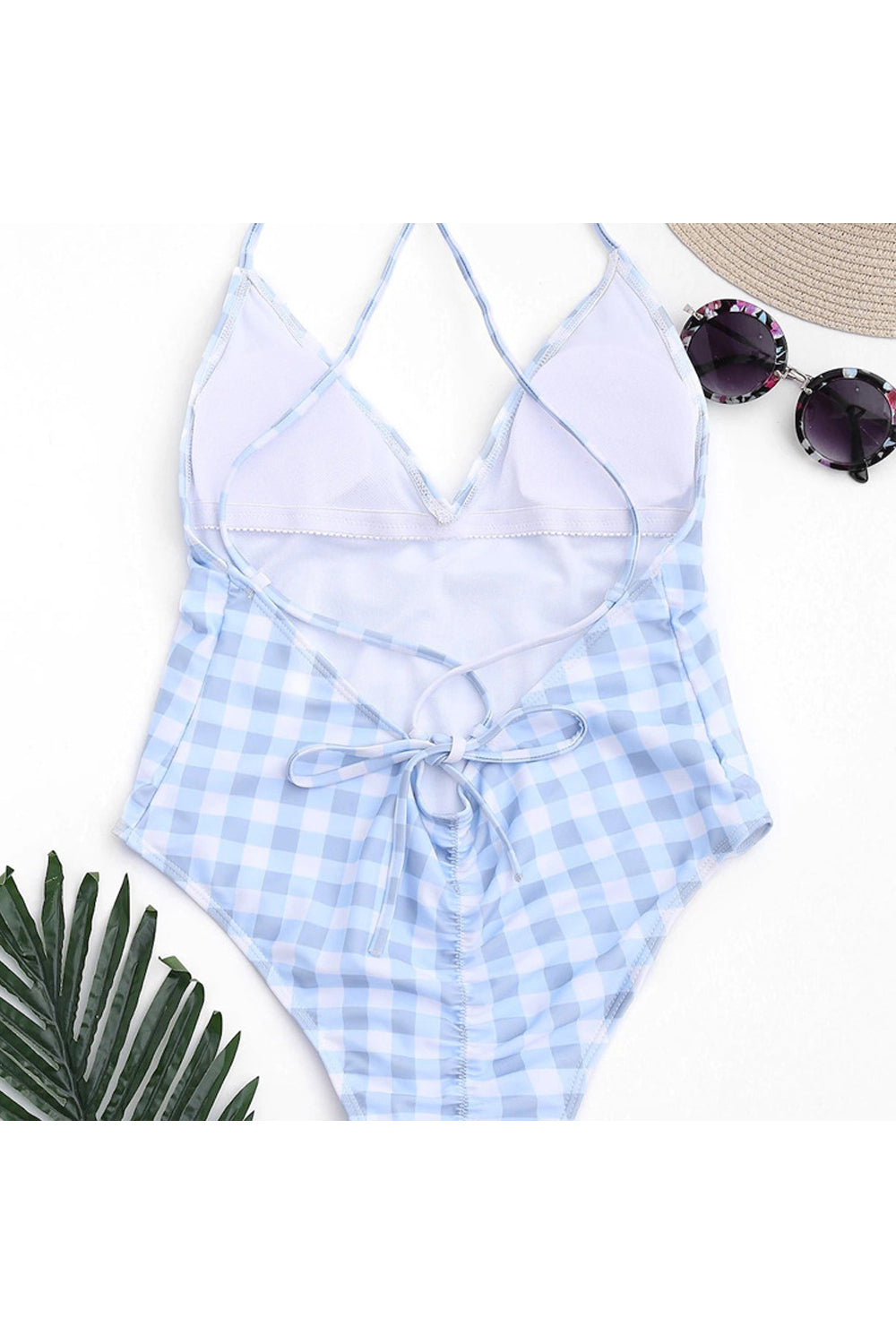 Iyasson Sexy Latticed Printing Back Cross One-piece Swimsuit