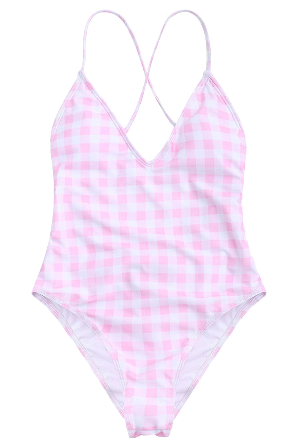 Iyasson Sexy Latticed Printing Back Cross One-piece Swimsuit