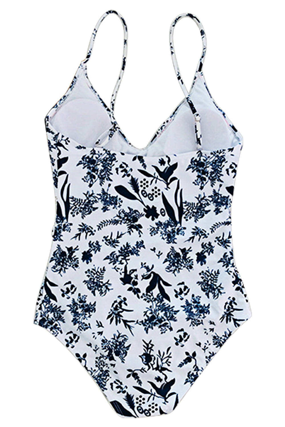 Iyasson Blue Floral Printing Splicing One-piece Swimsuit