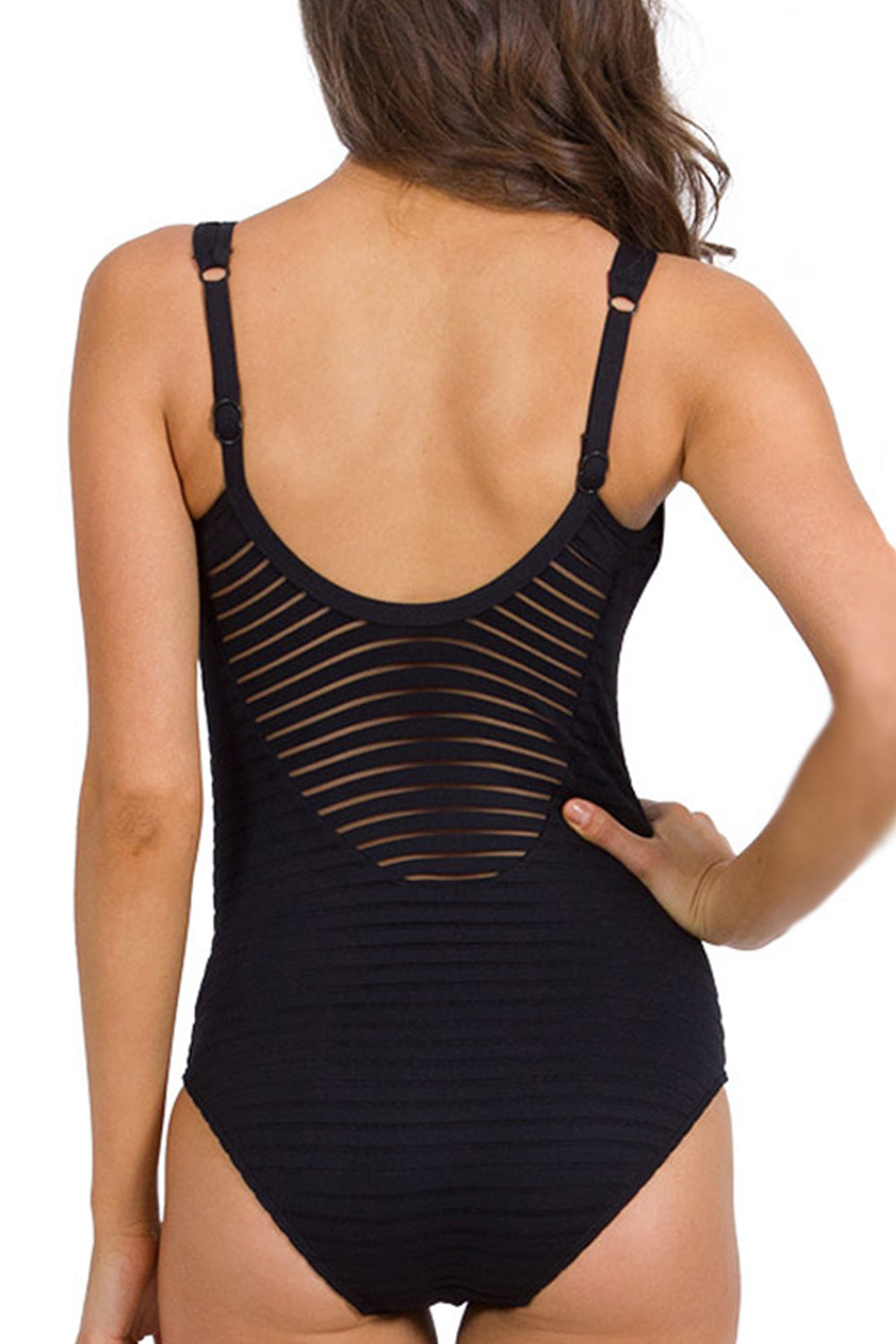 Iyasson High neck Mesh Splicing One-piece Swimsuit