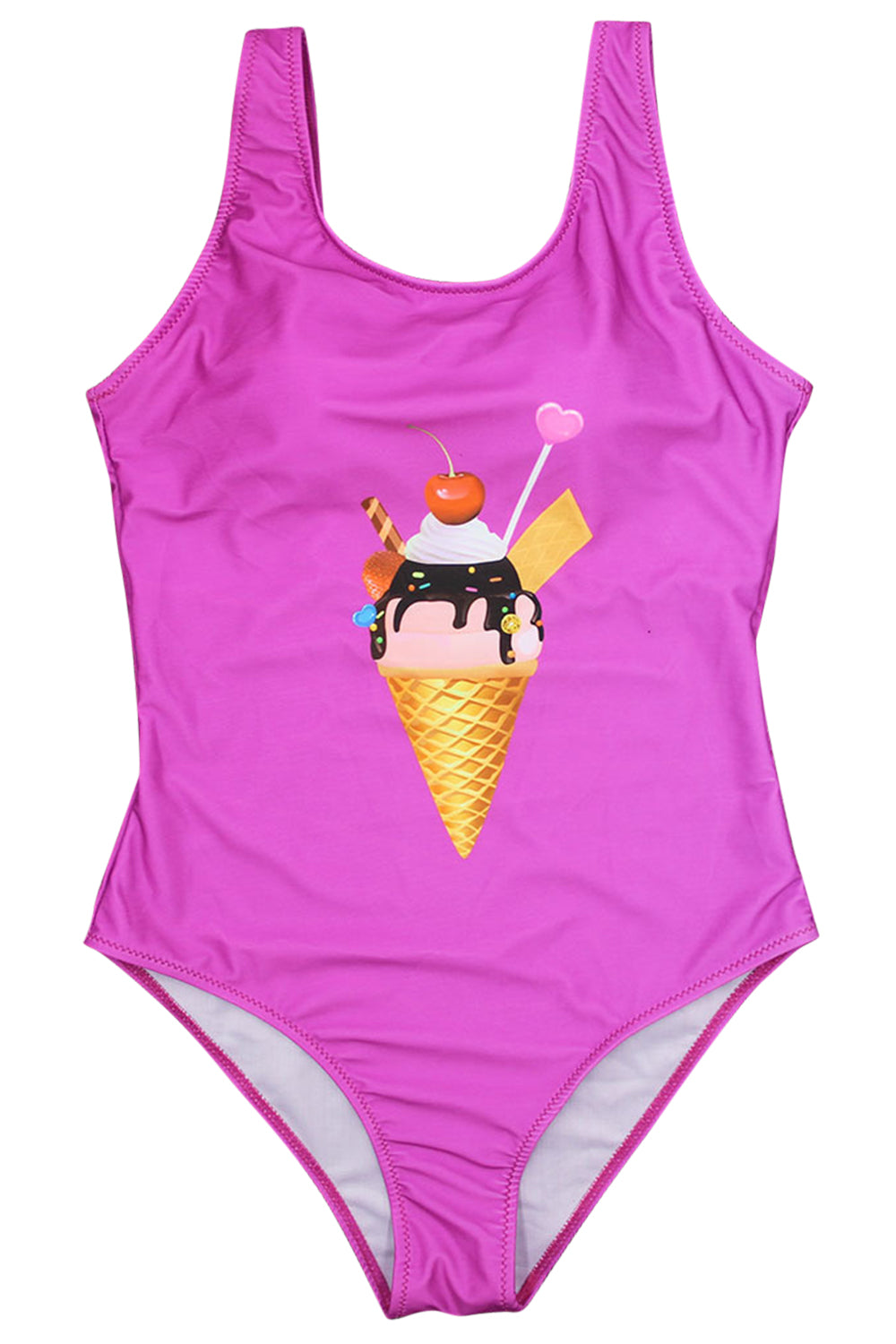 Iyasson Cute Ice-cream Printing With U-backline One-piece Swimsuit