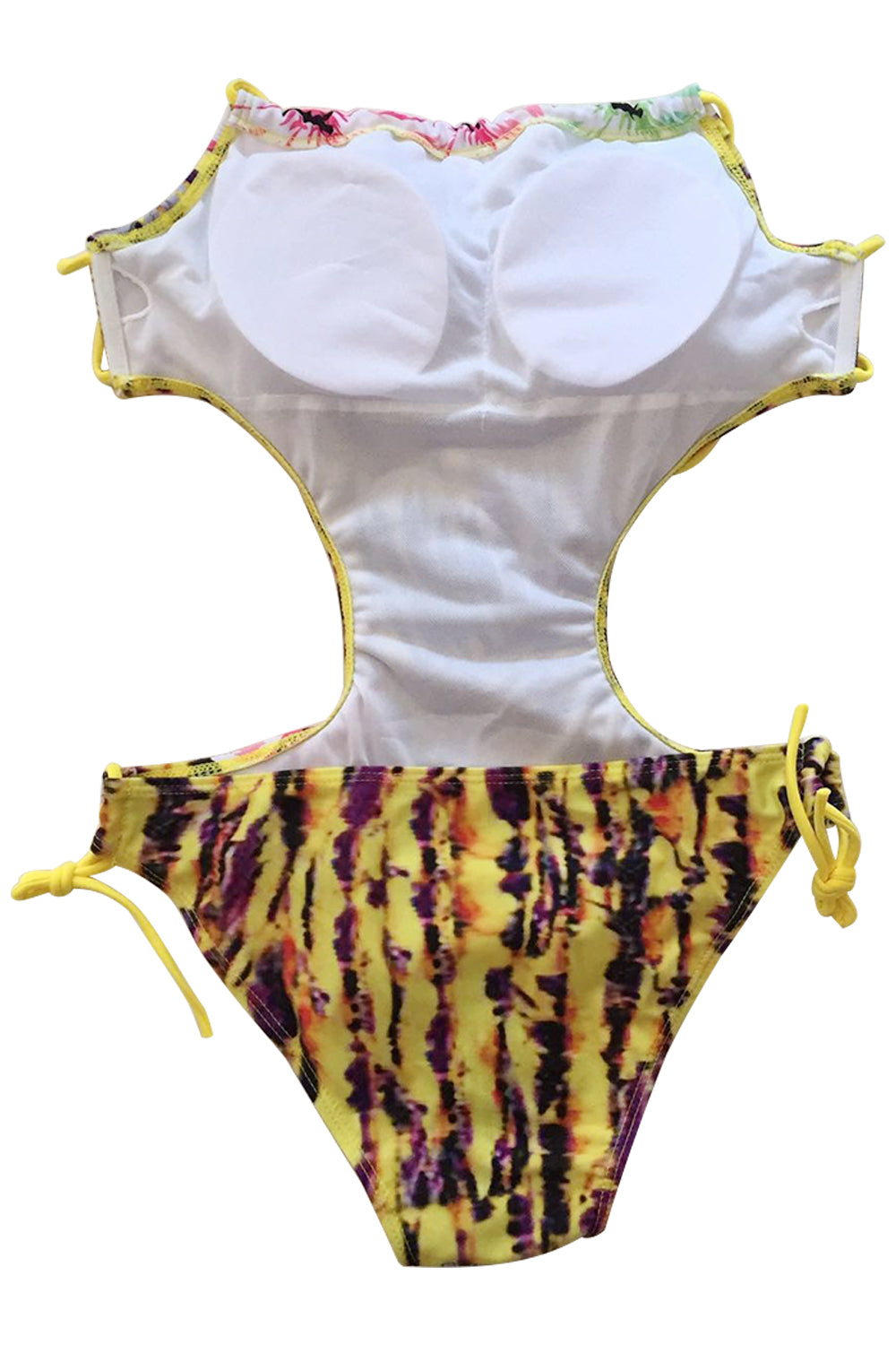 Iyasson Yellow Leaves Print Halter One-piece Swimsuit