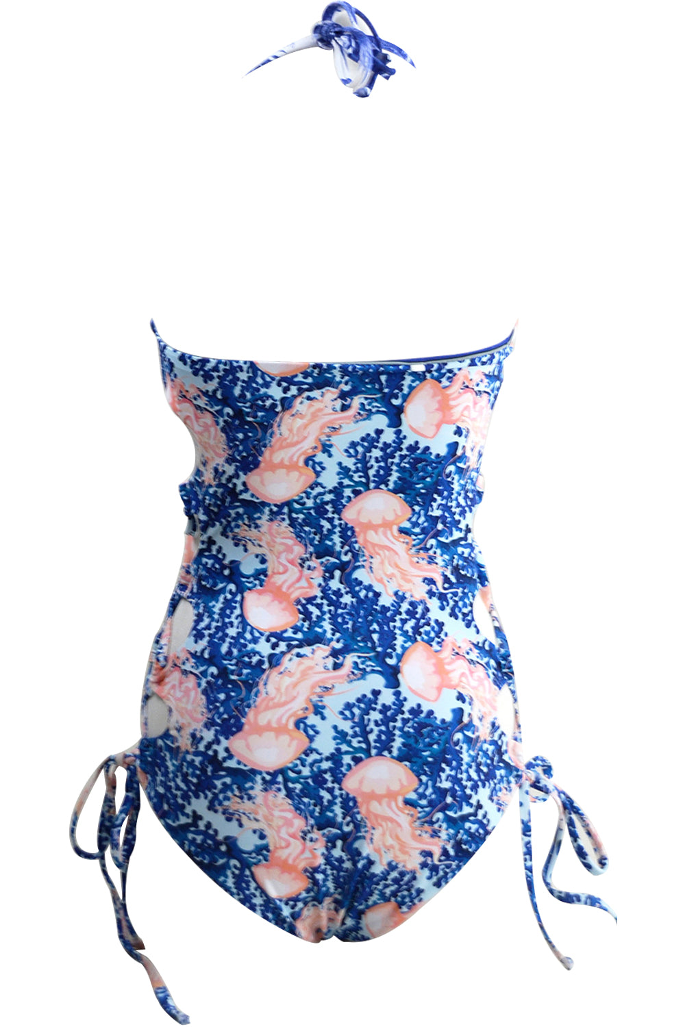 Iyasson Coconut Tree Ocean Lace Up One-piece Swimsuit