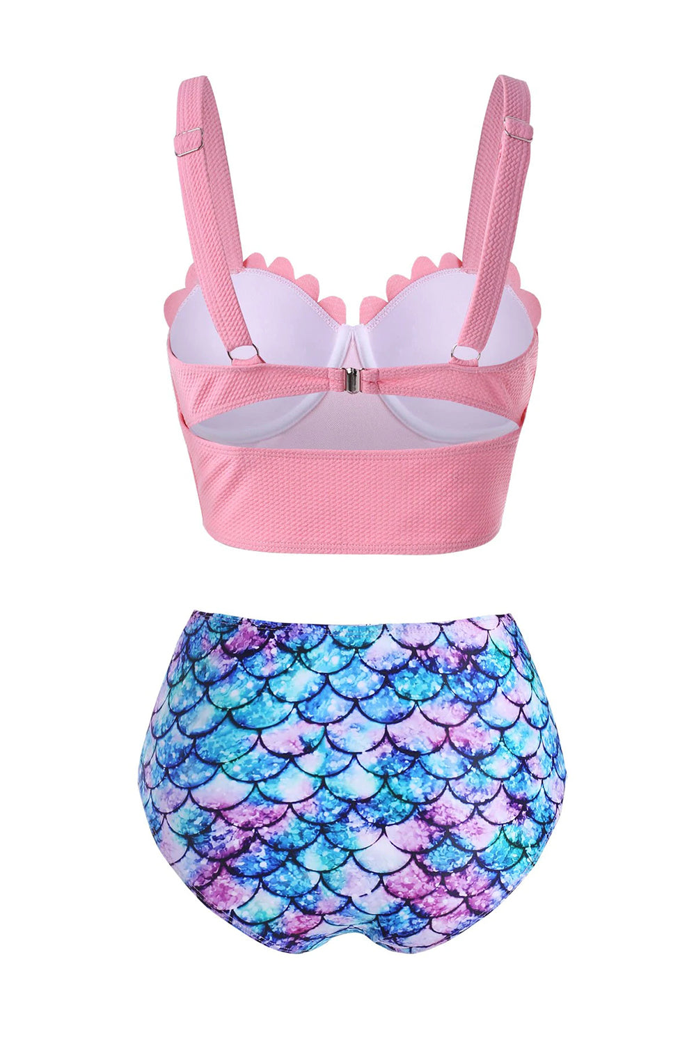Mermaid Print Textured Moulded Scalloped Tankini Swimwear