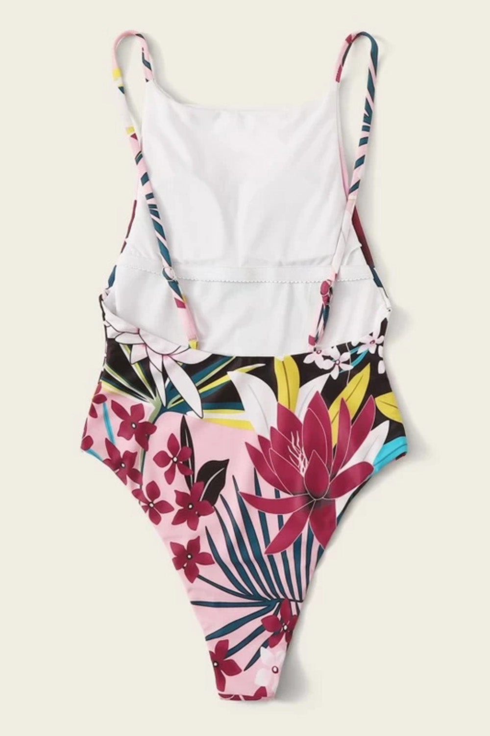 Floral Print One Piece Stripe Thong Sexy Swimsuit