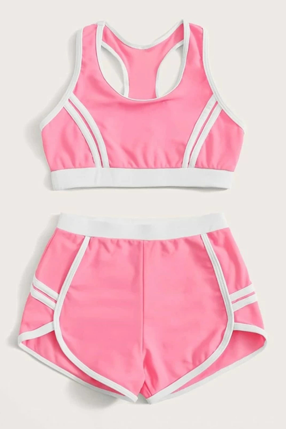 Girls Contrast Binding Tank Top With Shorts Bikini