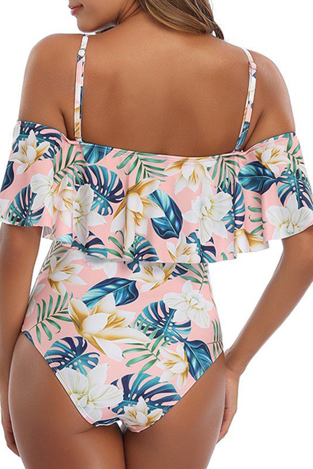 Flounce Floral Leaf Tummy Control One-piece Swimsuit