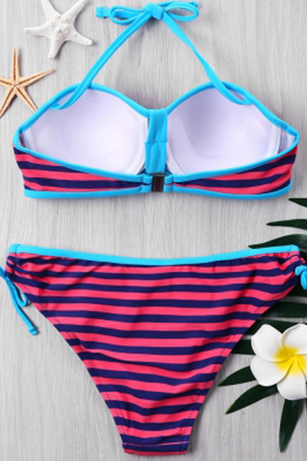 Push Up Stripe Bikini with Halter Neckline