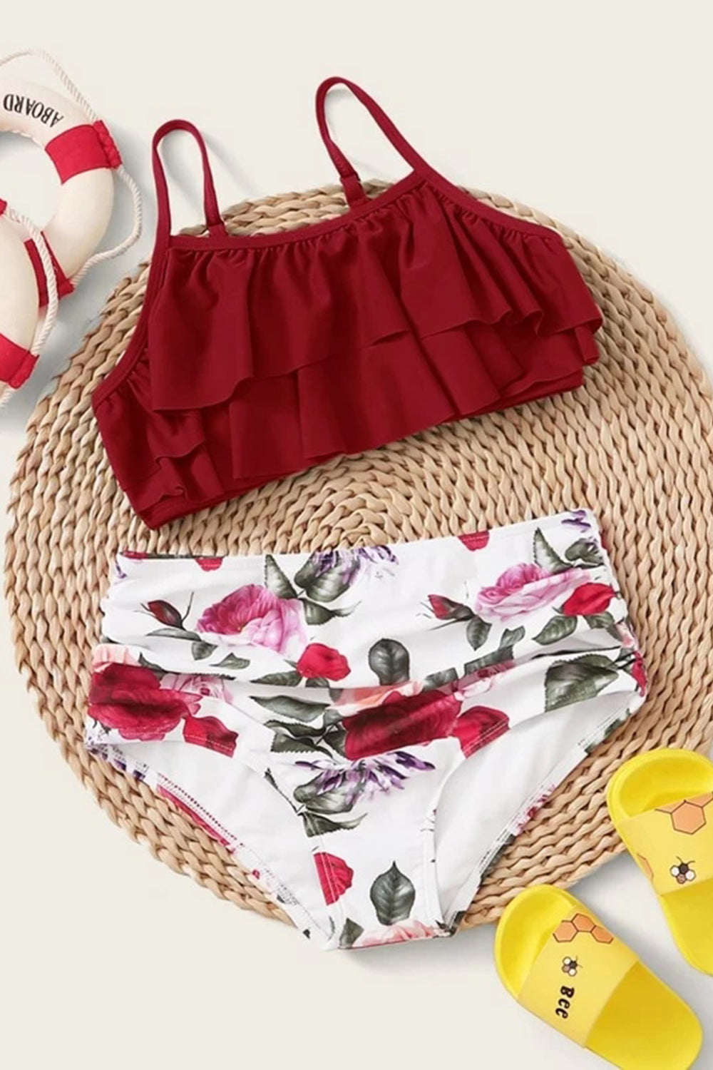Girls Floral Tiered Layer Bikini Set
