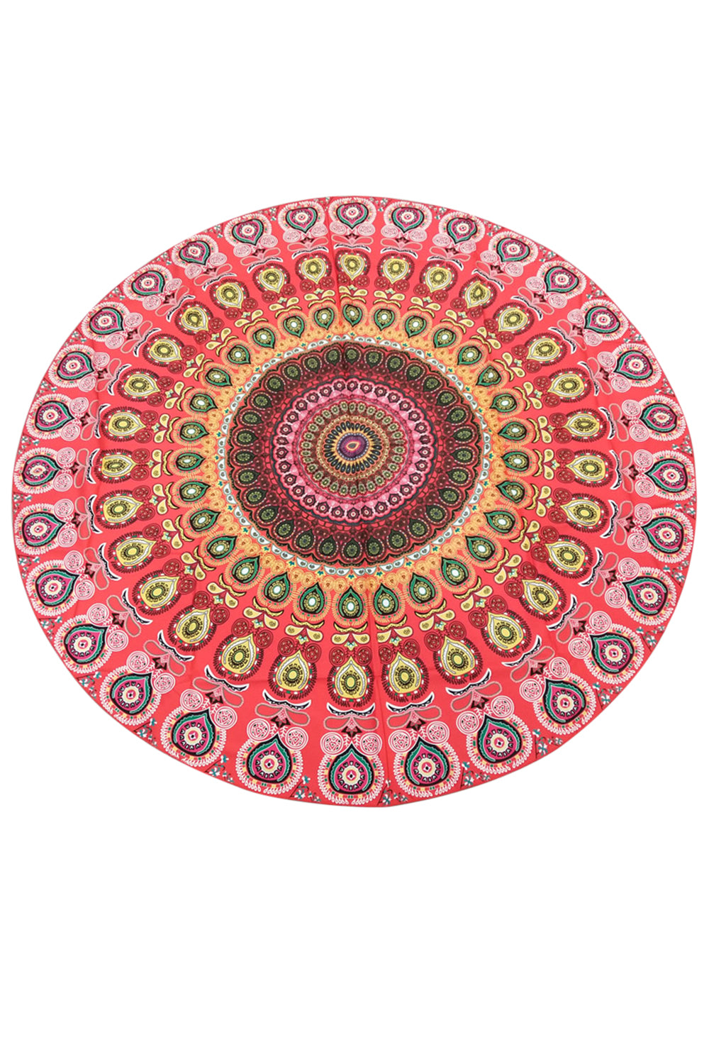 Red Tribal Print Round Beach Towel