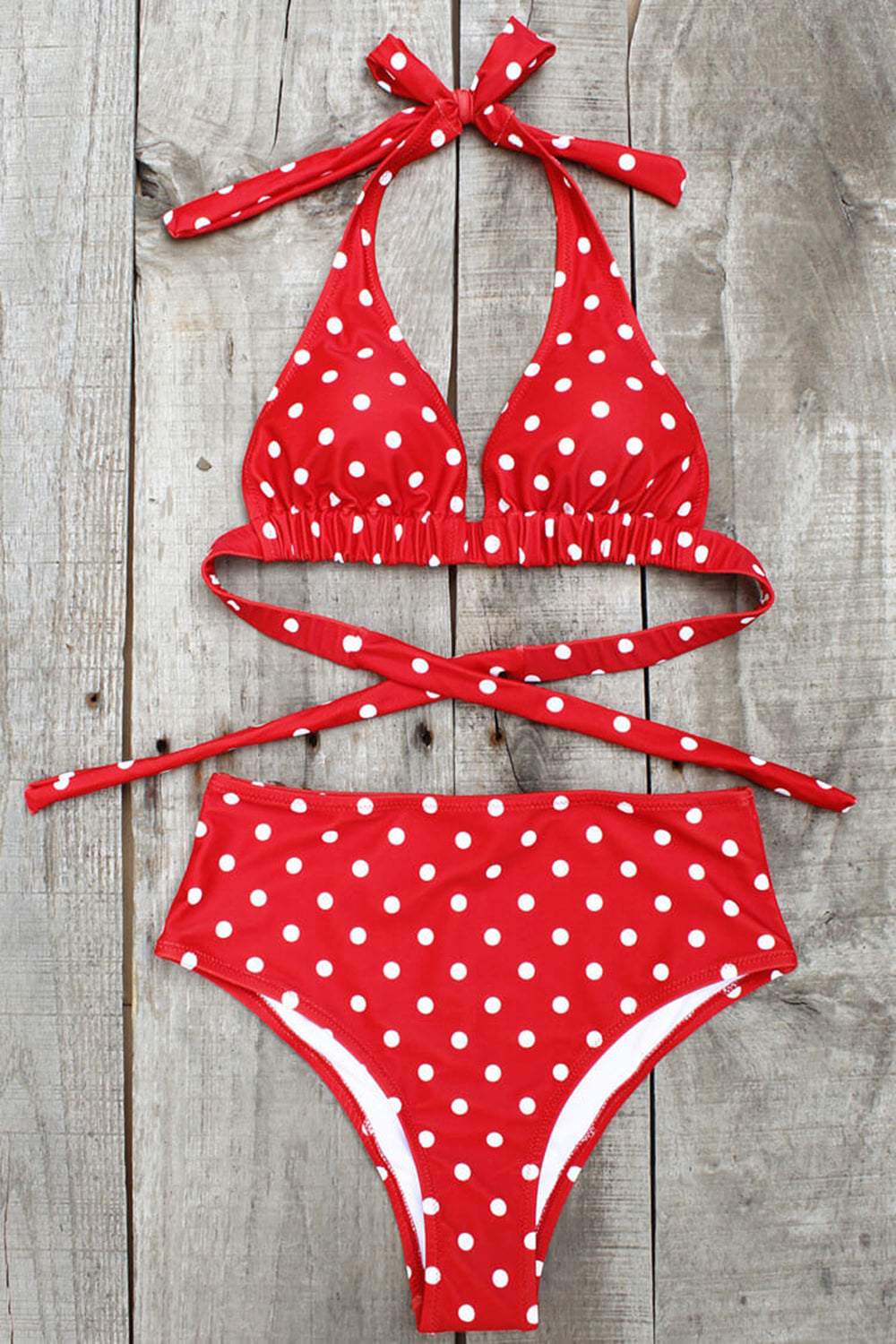 HIGH WAIST POLKA DOT HALTER BIKINI SWIMSUIT