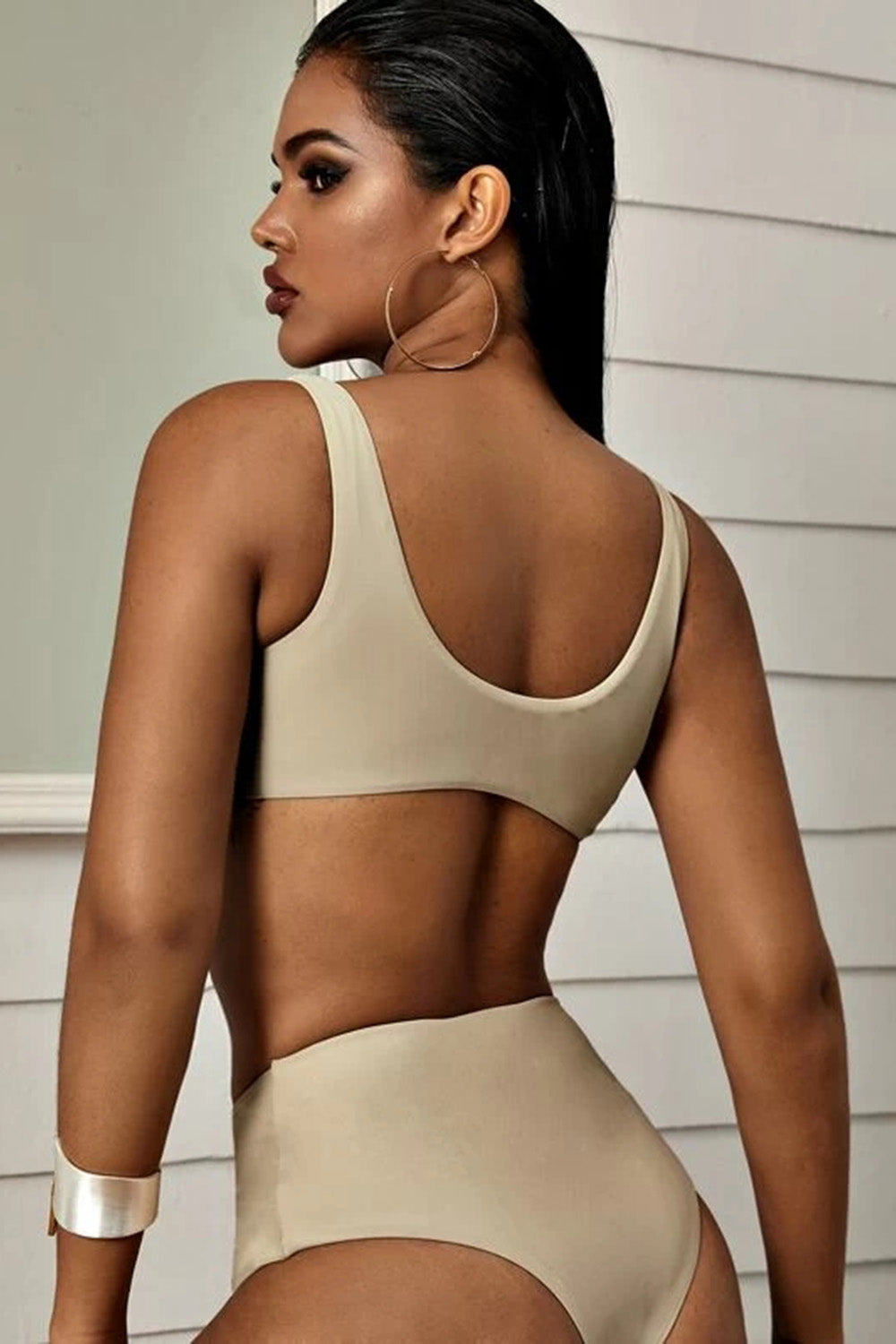 Twist Front Peekaboo High Waist Bikini Swimsuit