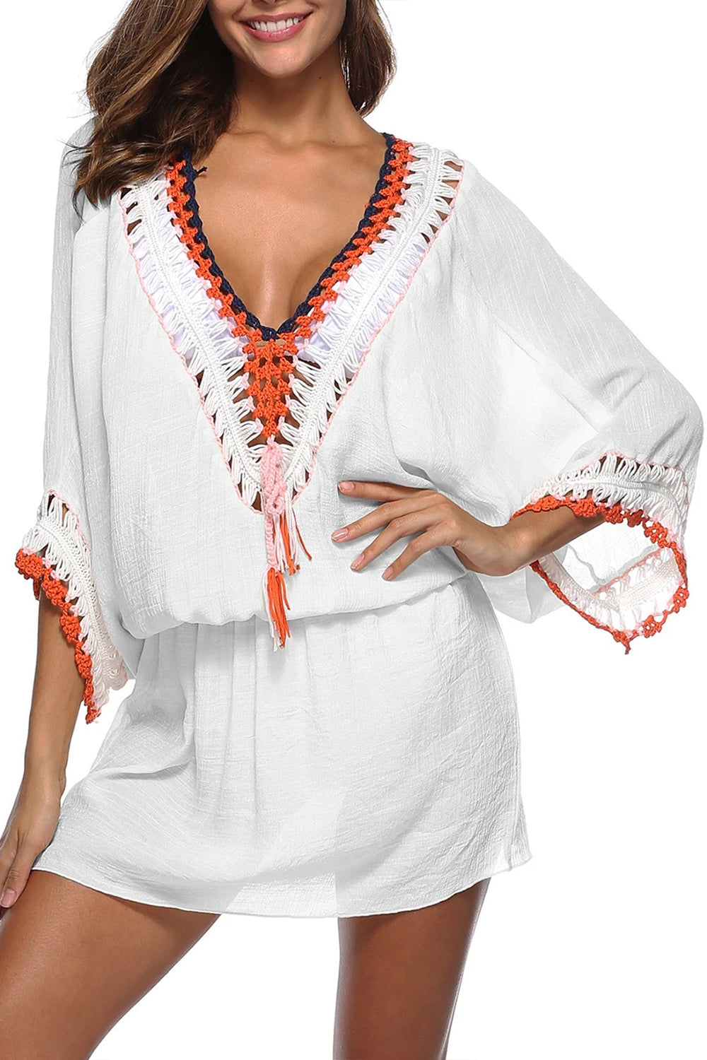 Crochet Panel Blouson Cover-up