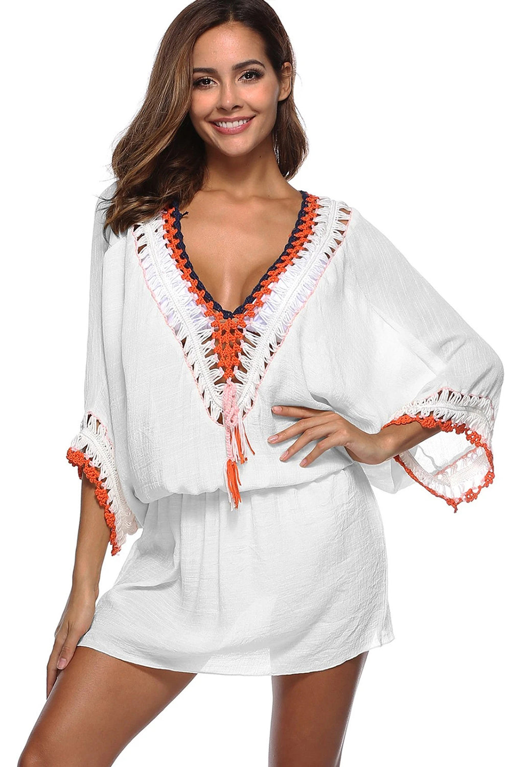 Crochet Panel Blouson Cover-up