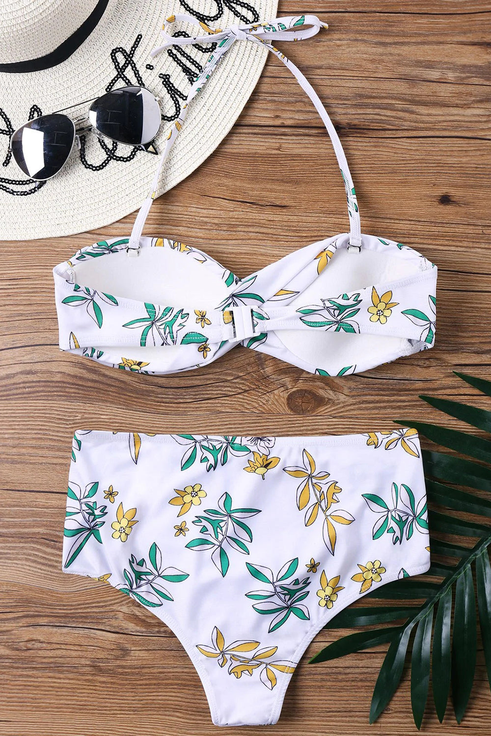 Twist Front Floral Print Halter Bikini Set
