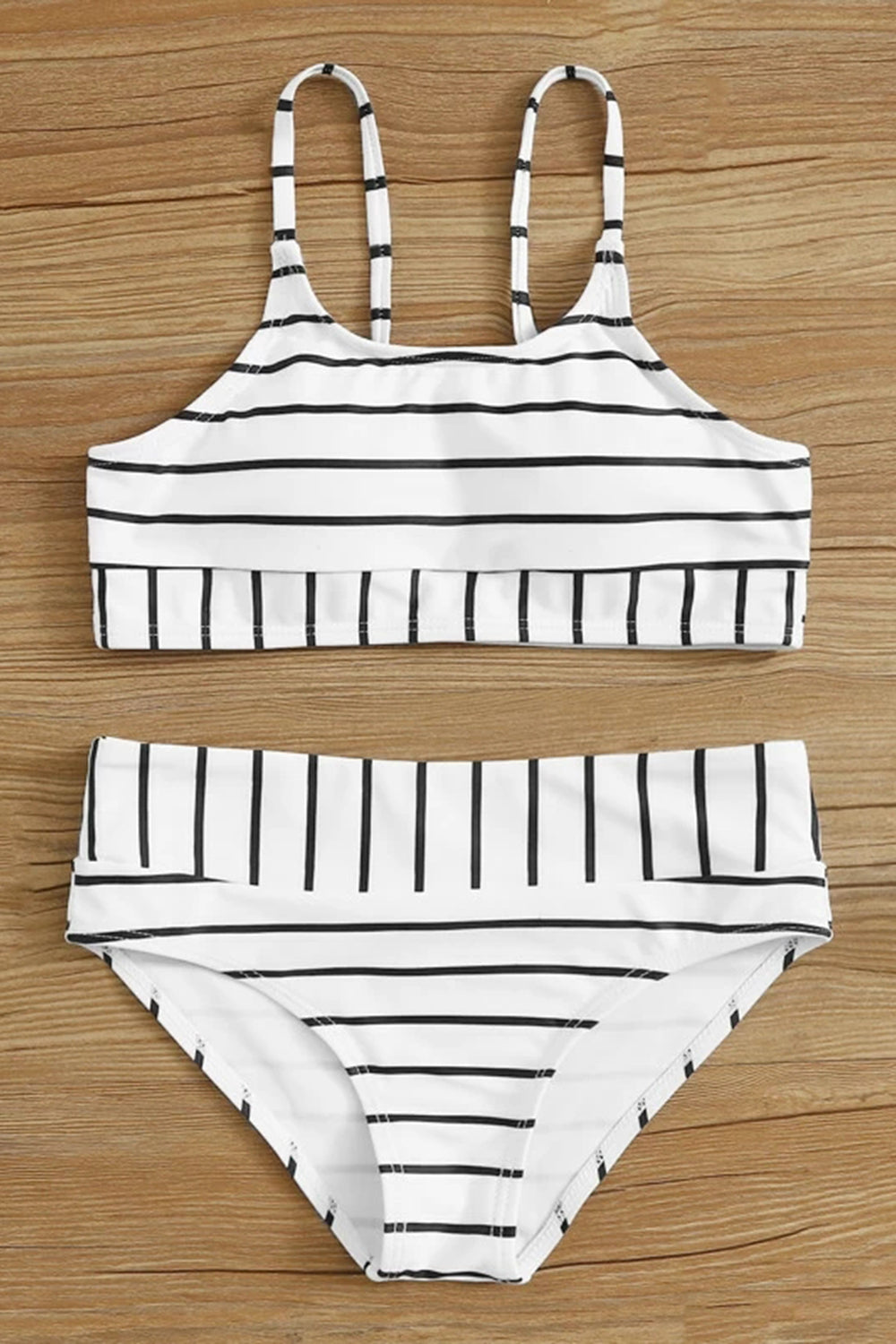 Girls Contrast Striped Bikini Set