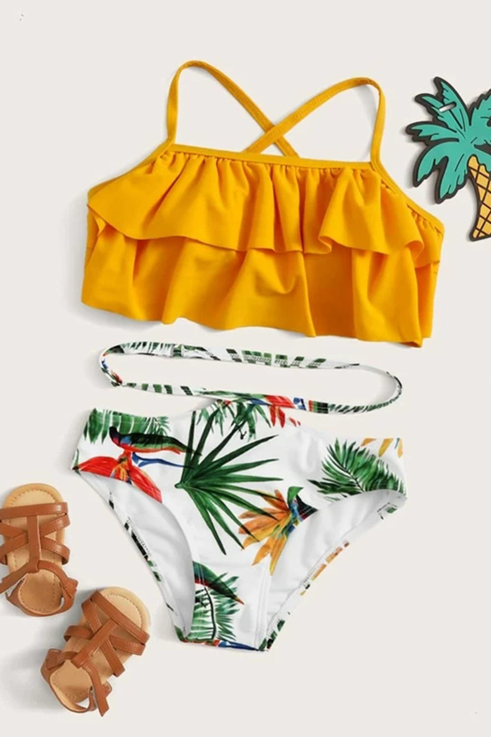 Girls Tiered Layer Top With Random Tropical Bikini