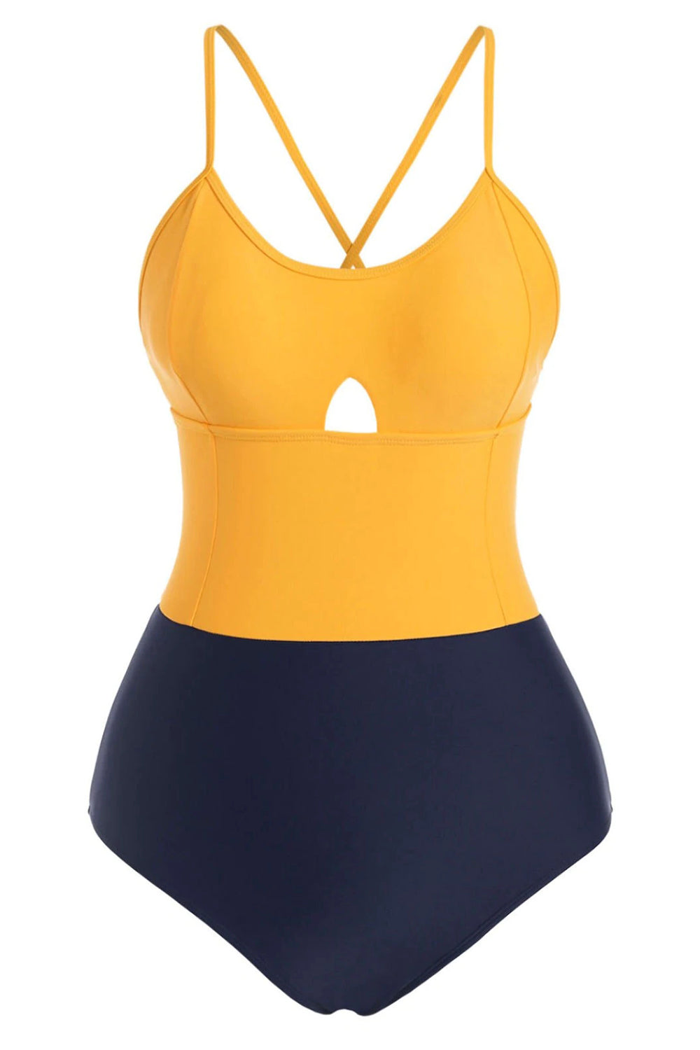Keyhole Crisscross Two Tone One-piece Swimsuit