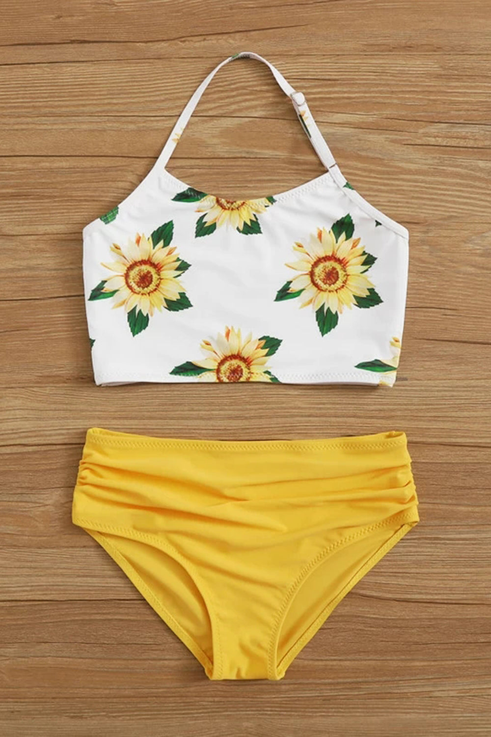 Girls Sunflower Print Halter Bikini