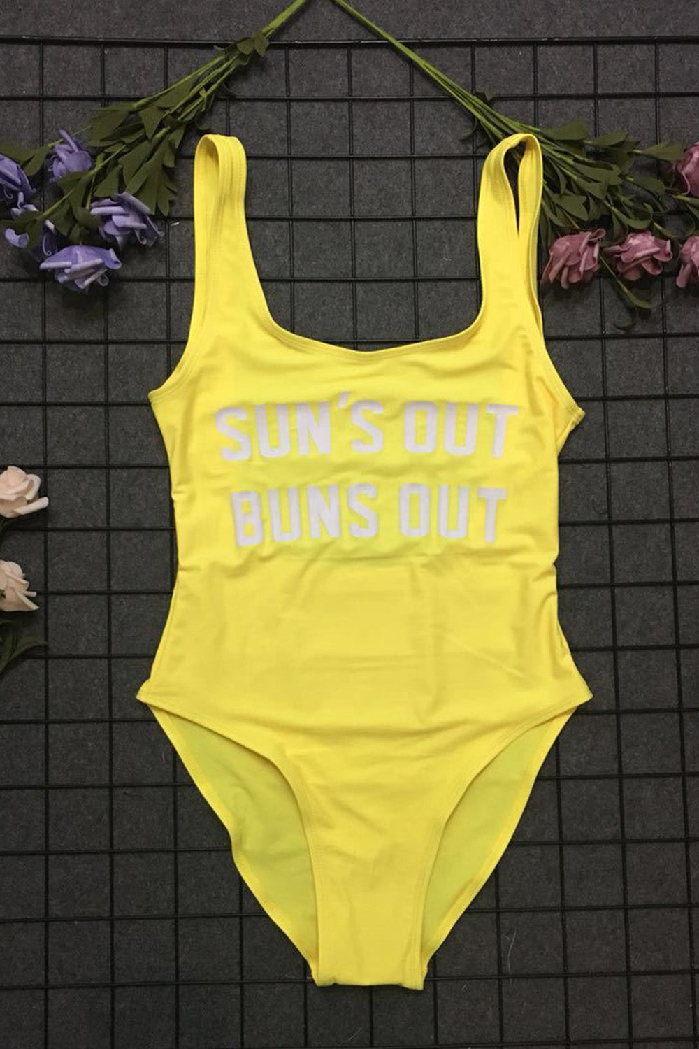 SUNS OUT BUNS OUT - SLOGAN ONE PIECE SWIMSUIT