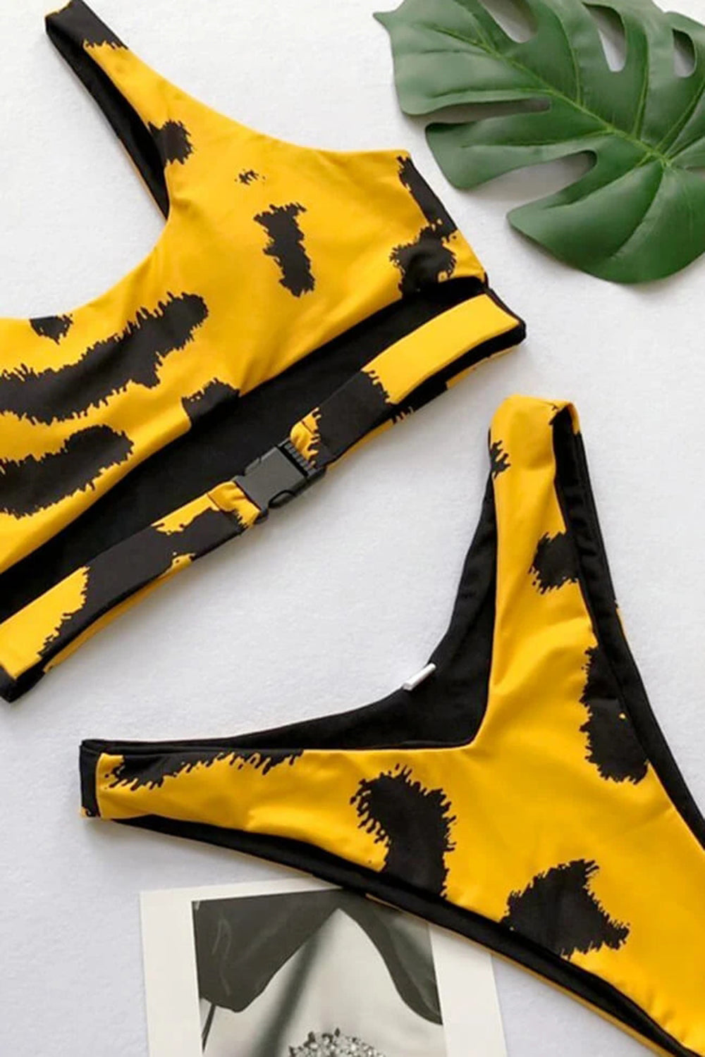 TIE DYE HIGH LEG BUCKLE CUTOUT BIKINI SWIMSUIT