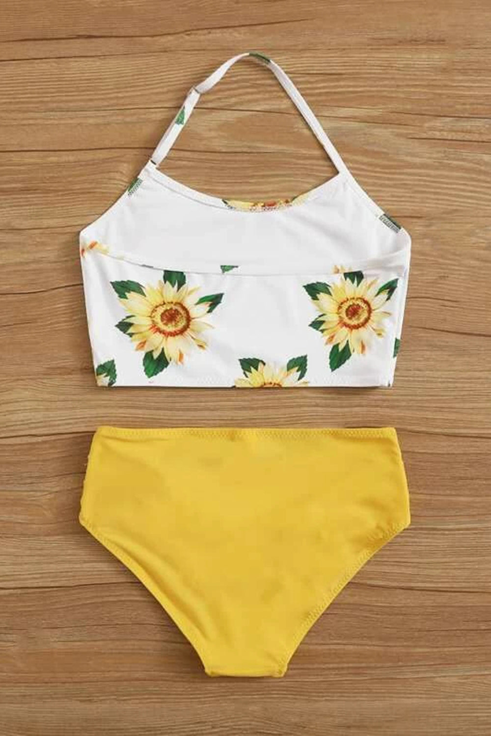 Girls Sunflower Print Halter Bikini