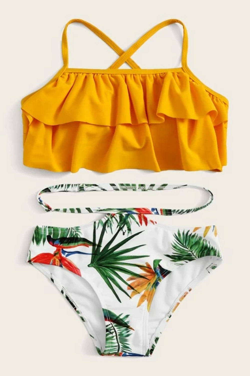 Girls Tiered Layer Top With Random Tropical Bikini