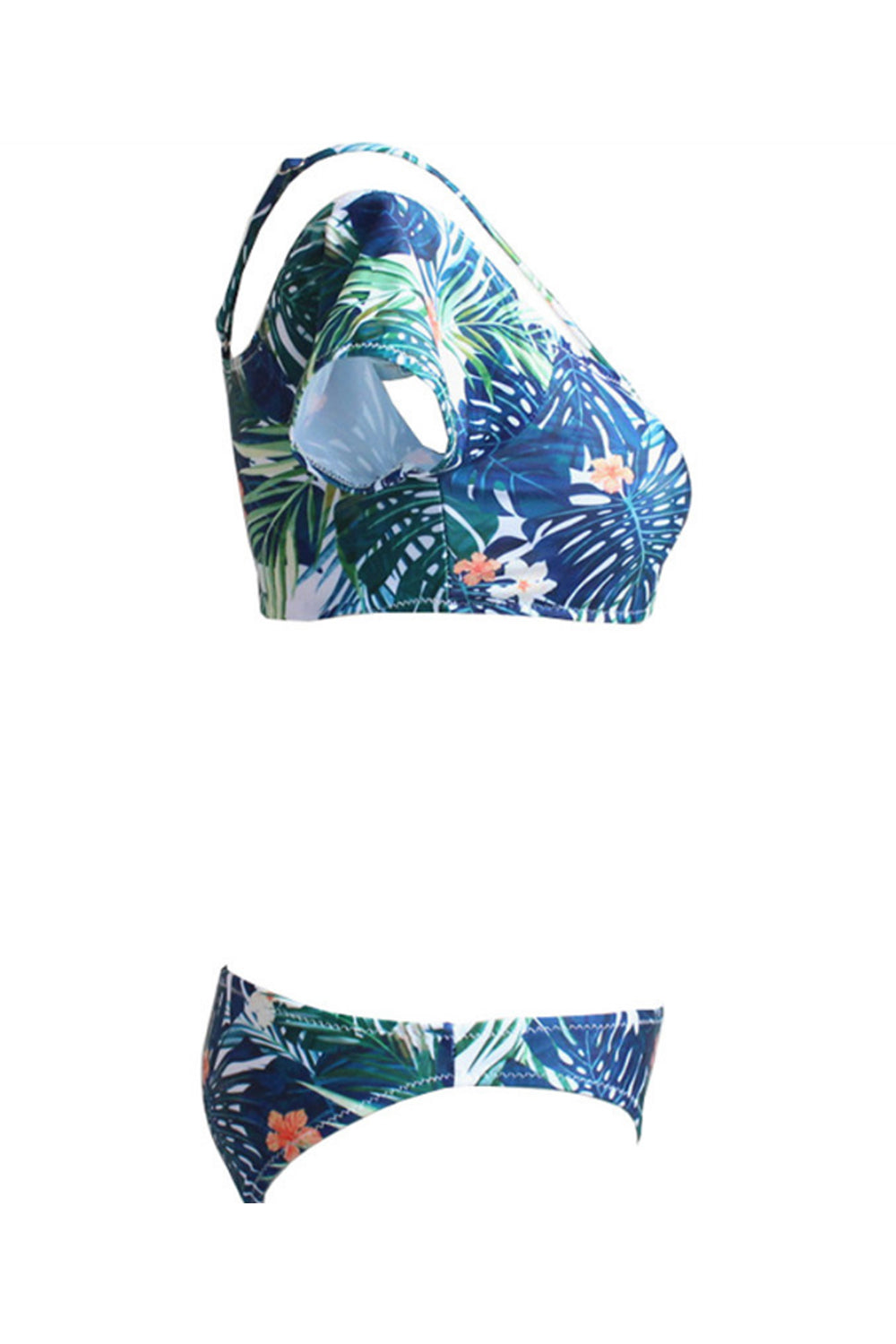 Iyasson leaves printing Off-the-shoulder Two-piece Swimwear