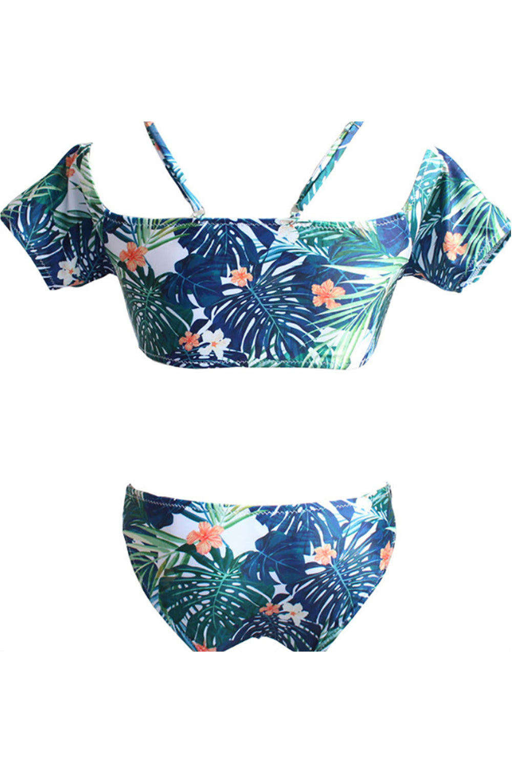 Iyasson leaves printing Off-the-shoulder Two-piece Swimwear