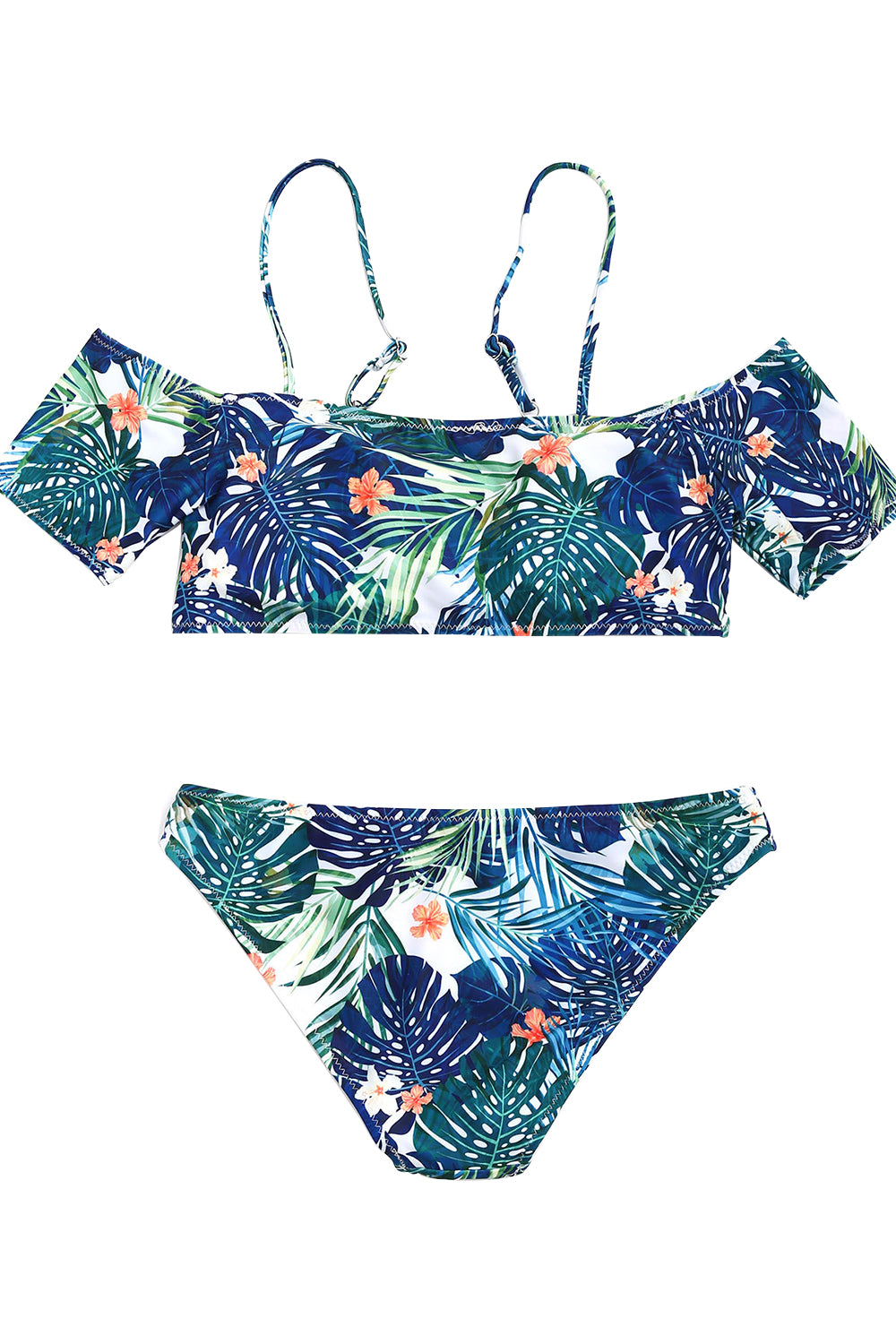 Iyasson leaves printing Off-the-shoulder Two-piece Swimwear