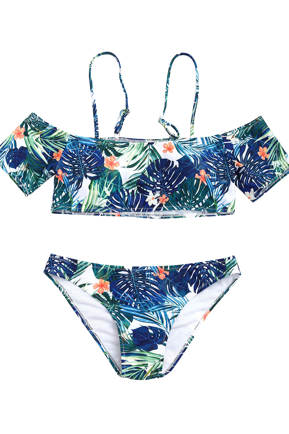 Iyasson leaves printing Off-the-shoulder Two-piece Swimwear