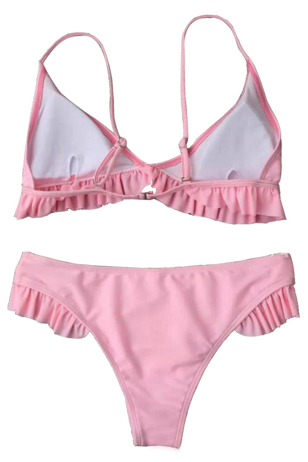 Iyasson Creamy Pink Ruffle Triangle Top Bikini Swimwear