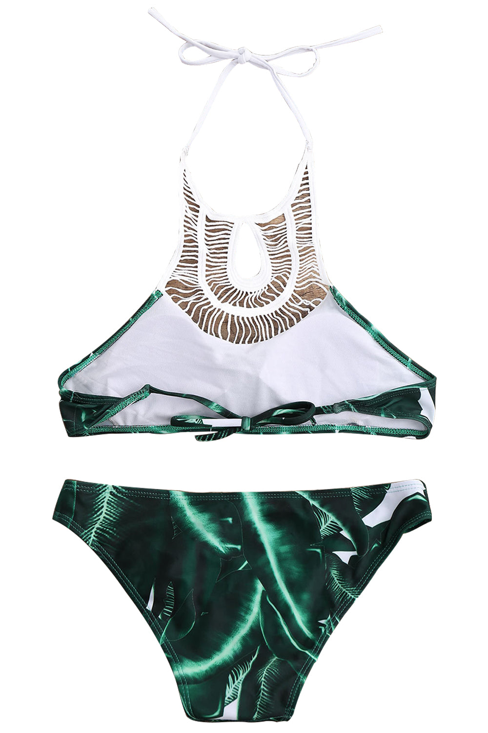 Iyasson Leaves Printing Trendy High neck Bikini Set