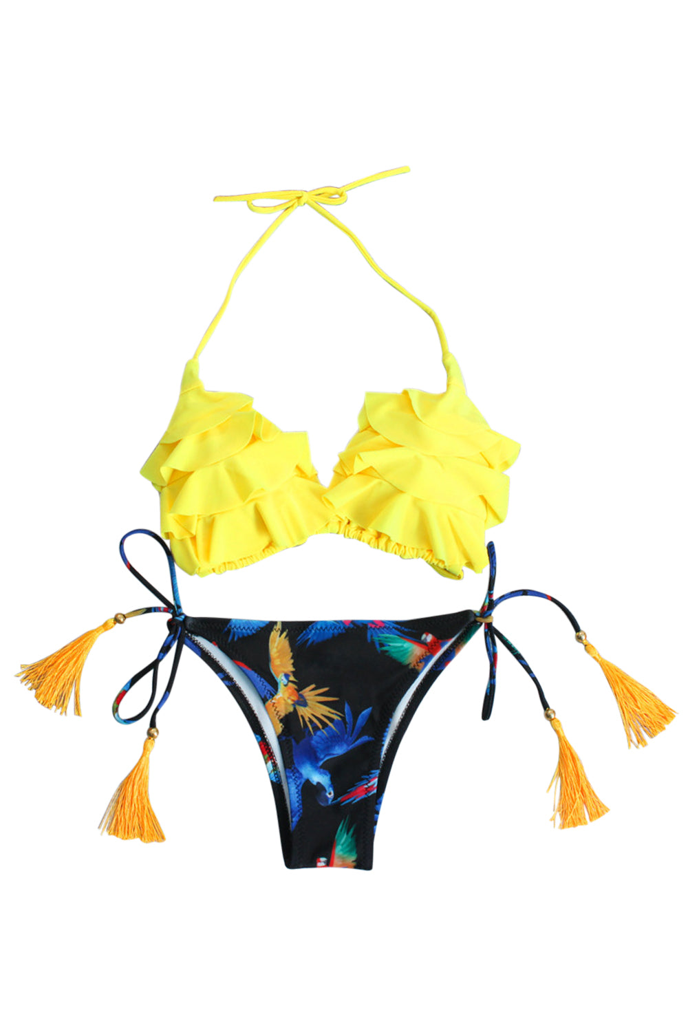 Iyasson Hot Summer Yellow Falbala Bikini Set
