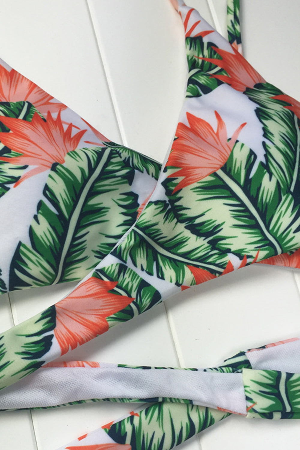 Iyasson Sexy Tropical Leaves Printing Cross Design Swimsuit