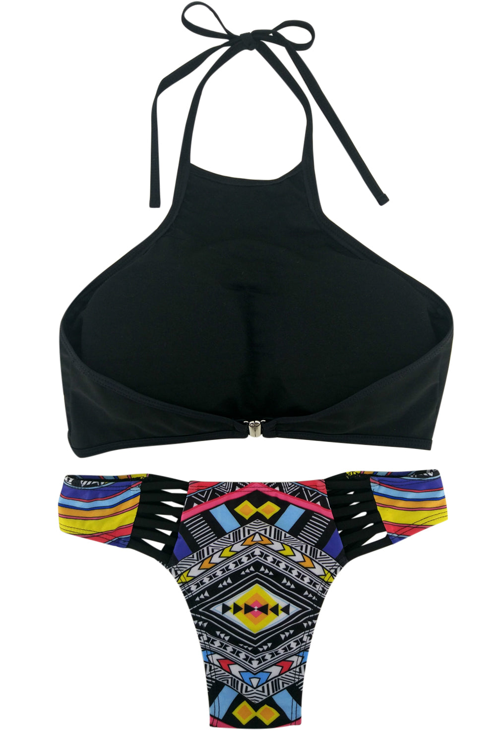 Iyasson Geometric Pattern Trendy High Neck Design Bikini Set
