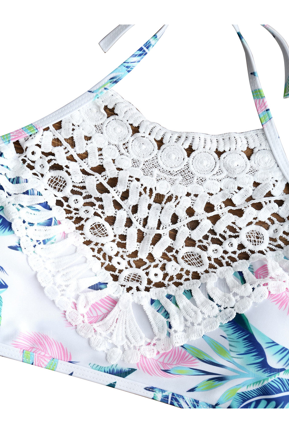 Iyasson Floral Printing With White Lace Tank Top Bikini Set