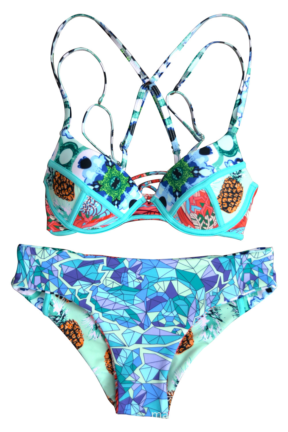 Iyasson Pineapple Printing With Reversible Bottom Bikini Set