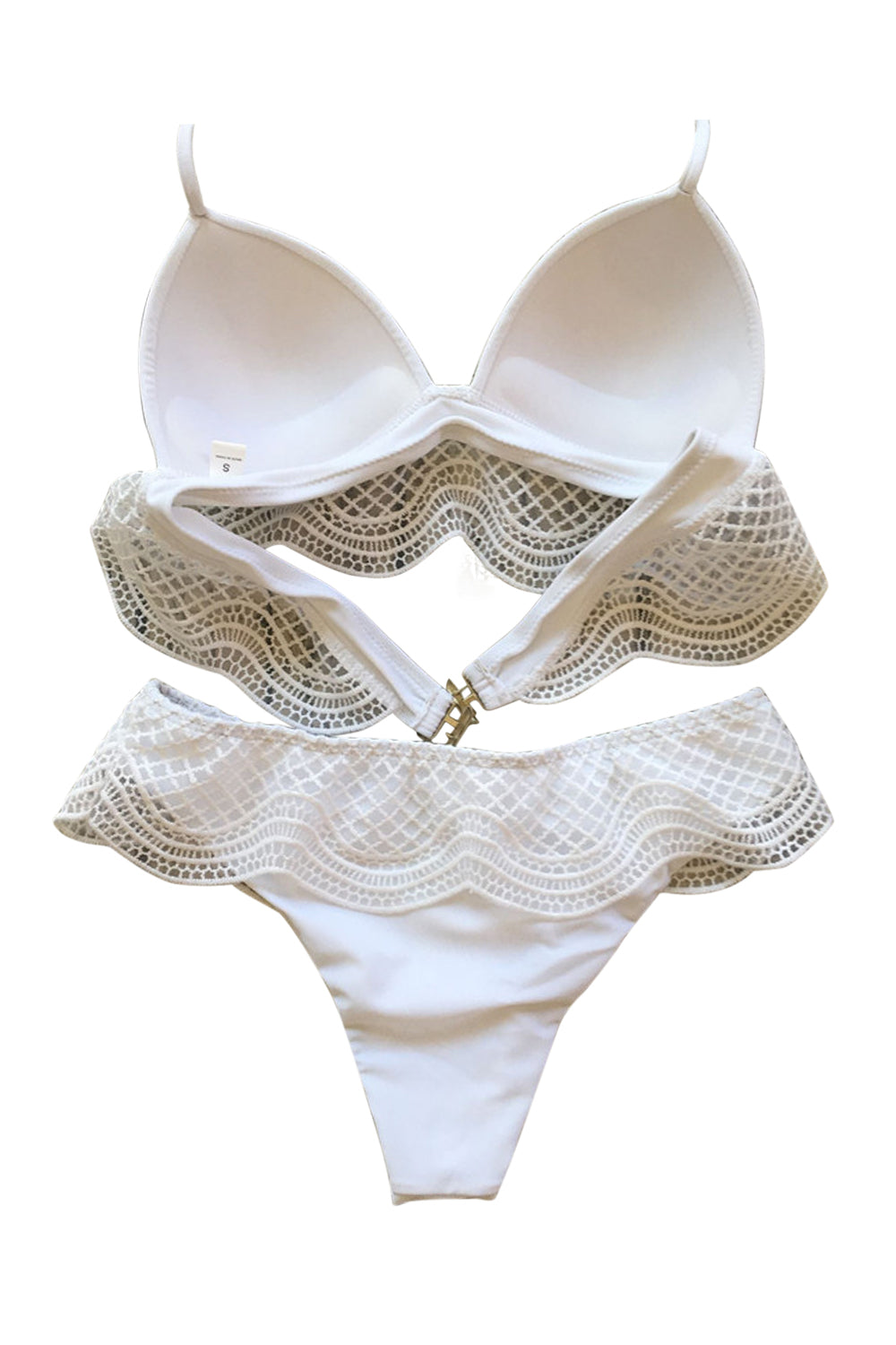 Iyasson White Crochet Lace Trim Bikini Set
