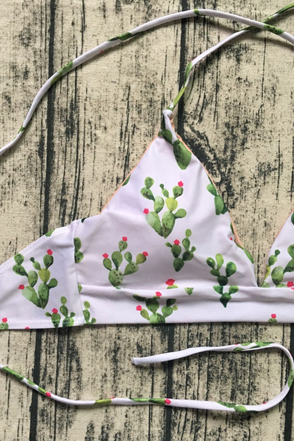 Iyasson Cute Cactus Printing Halter Bikini Set