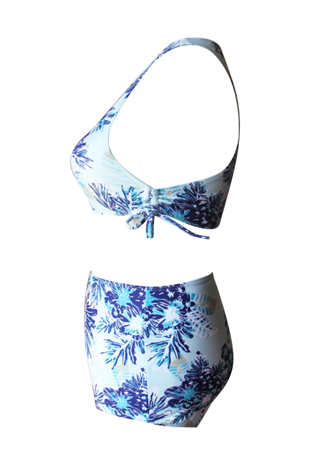 Iyasson Blue Floral Printing Tank Top Bikini Set