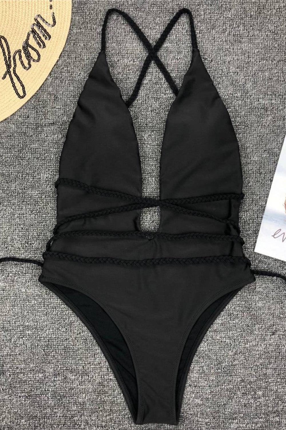 Iyasson Women's Sexy Deep V Backless Ultra-Long Braided Tie Swimsuit