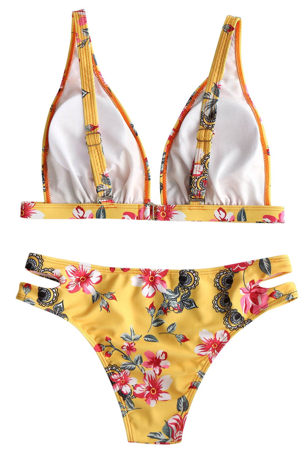 Iyasson Sexy Yellow Floral Printing Swimwear