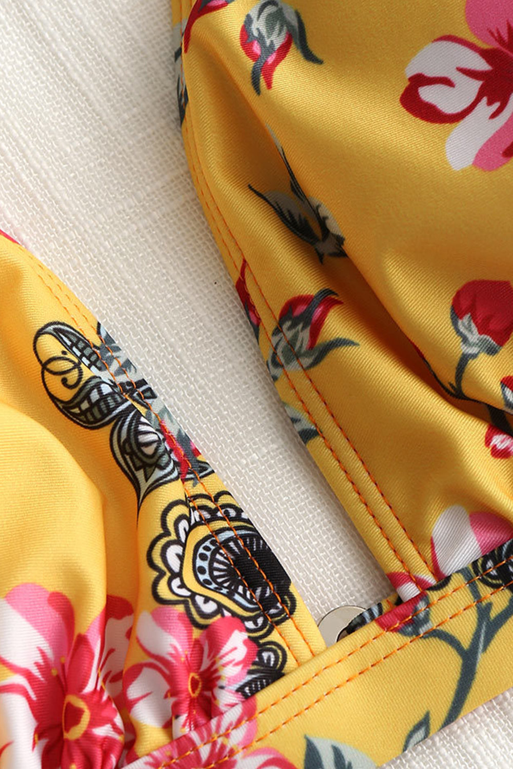 Iyasson Sexy Yellow Floral Printing Swimwear